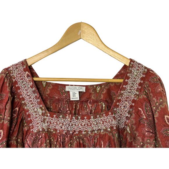 RACHEL ZOE Boho Floral Embroidered Short Sleeve Top Women's Medium Loose Fit - Picture 3 of 8
